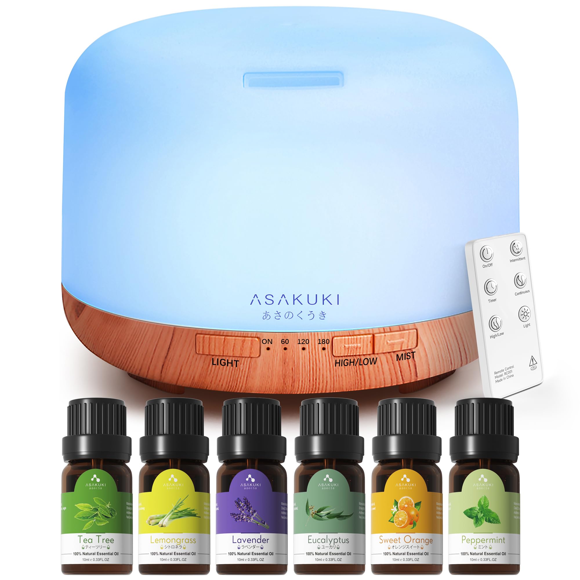 Amazon.com: ASAKUKI Oil Diffuser with Essential Oils Set, 500ml